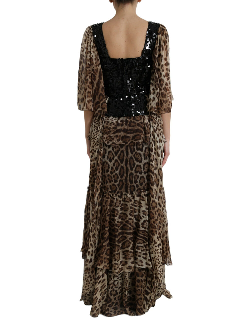 Dolce & Gabbana Elegant Leopard Sequin Tiered Women's Dress