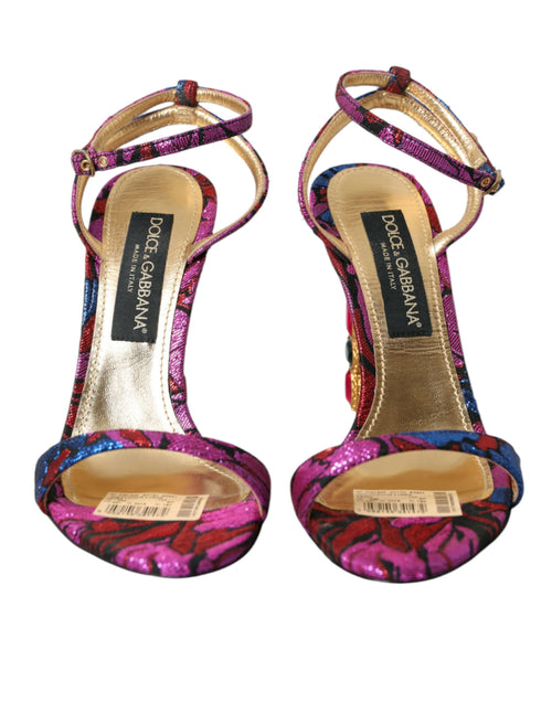 Dolce & Gabbana Multicolor Jacquard Crystals Sandals Women's Shoes