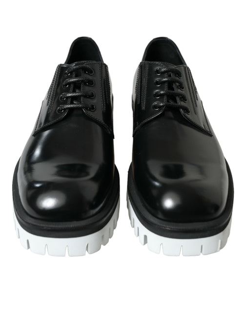 Dolce & Gabbana Black White Leather Lace Up Derby Dress Men's Shoes
