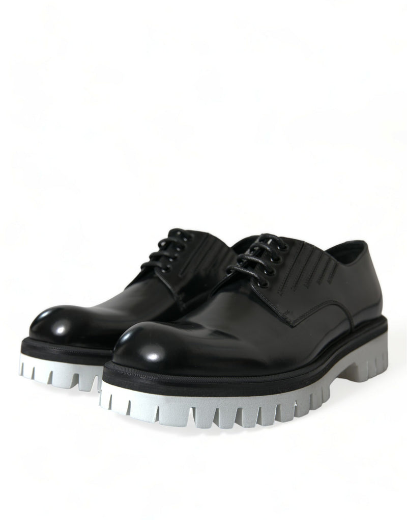 Dolce & Gabbana Sophisticated Black and White Leather Derby Men's Shoes