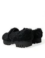 Dolce & Gabbana Elegant Black Fur Slip On Loafers for Men's Men