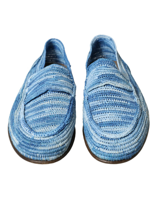 Dolce & Gabbana Blue Raffia Slip On Loafers Casual Men's Shoes