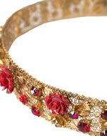 Dolce & Gabbana Gold Brass Red Roses Crystal Jewel Waist Women's Belt