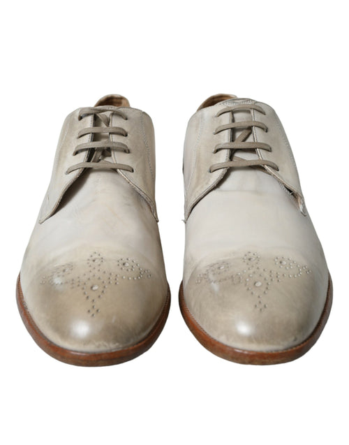 Dolce & Gabbana White Distressed Leather Derby Dress Men's Shoes