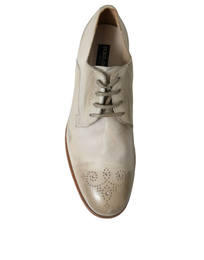 Dolce & Gabbana Elegant White Calfskin Derby Men's Shoes