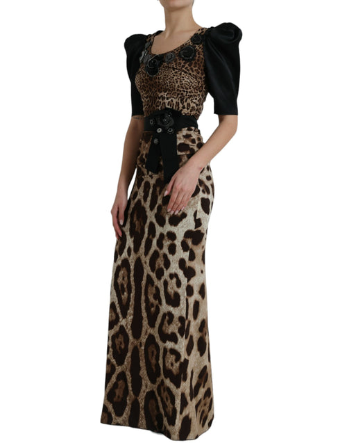 Dolce & Gabbana Silk Leopard Embellished Long Women's Dress