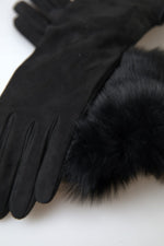 Dolce & Gabbana Elegant Leather Elbow Length Gloves with Fur Men's Trim