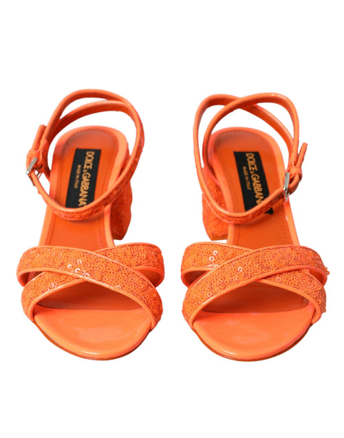 Dolce & Gabbana Orange Sequin Ankle Strap Sandals Women's Shoes