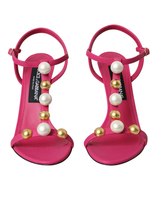 Dolce & Gabbana Pink Embellished Leather Sandals Heels Women's Shoes