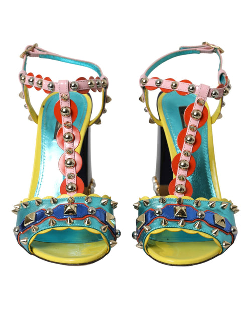 Dolce & Gabbana Multicolor Studded Leather Sandals Women's Shoes