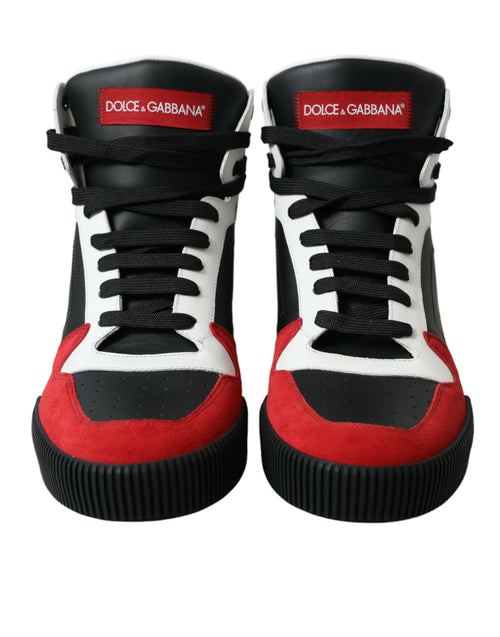 Dolce & Gabbana Black Red Leather High Top Miami Sneakers Men's Shoes