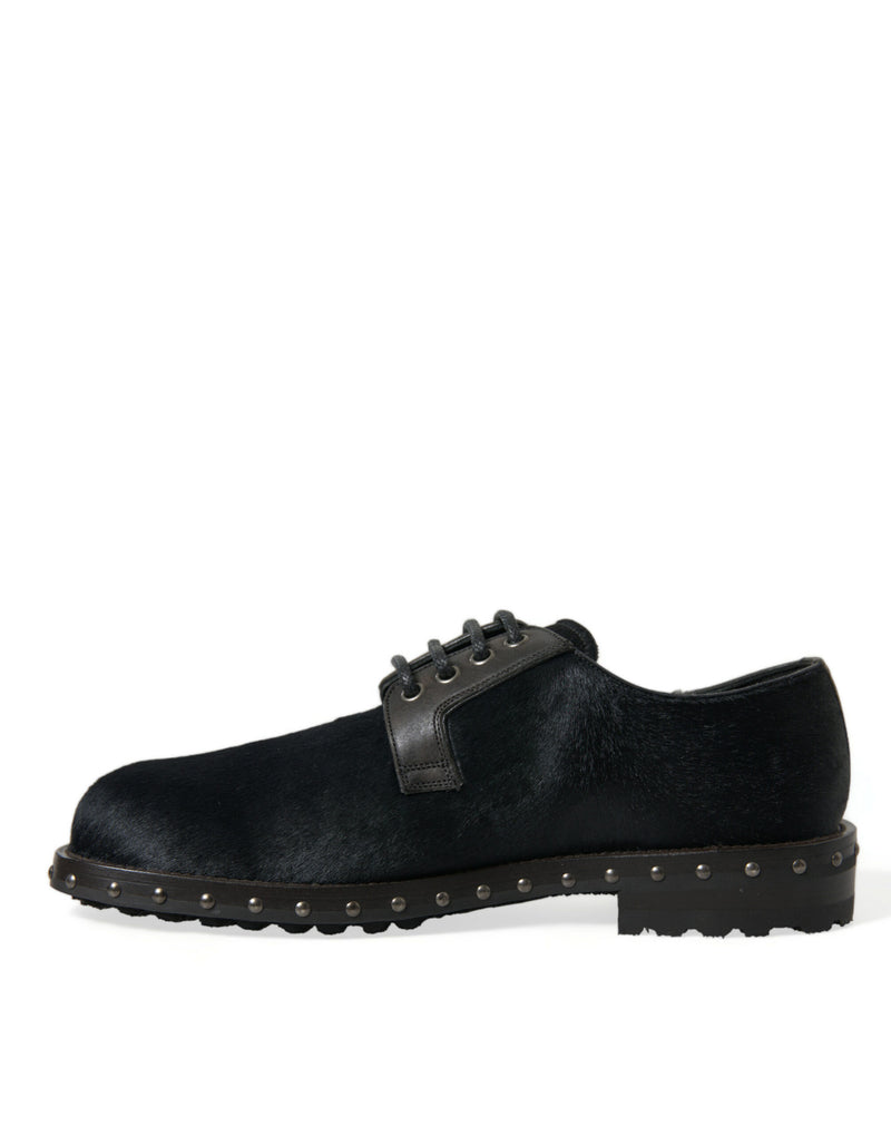 Dolce & Gabbana Elegant Black Calf Fur Derby Men's Shoes