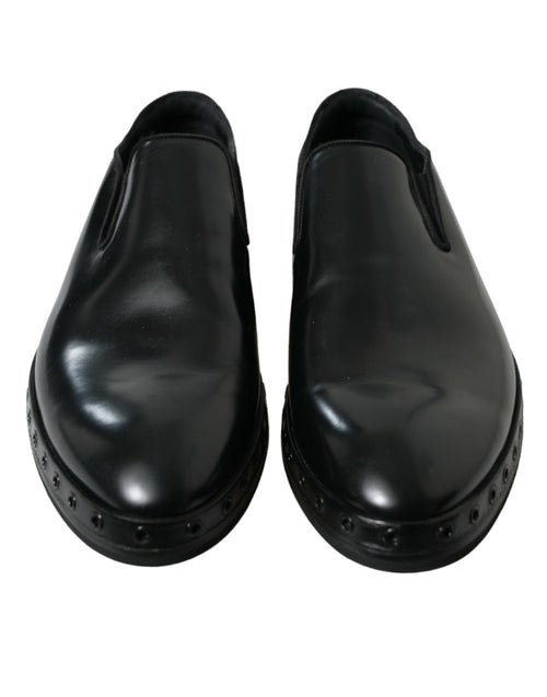 Dolce & Gabbana Black Leather Studded Loafers Dress Men's Shoes