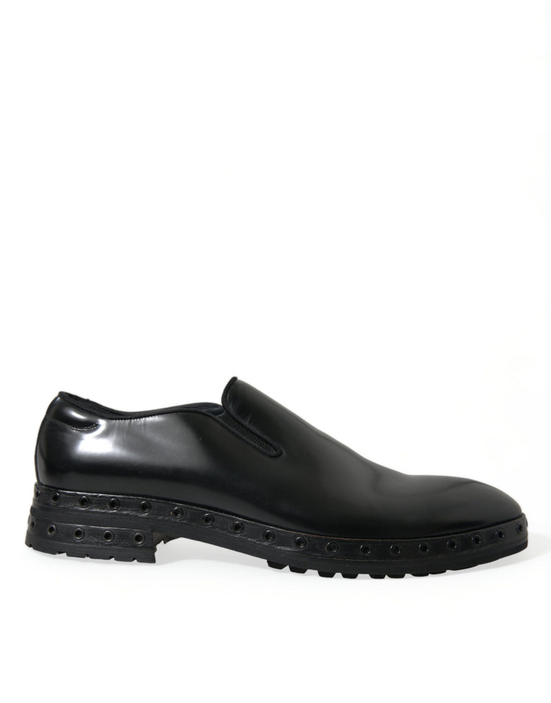 Dolce & Gabbana Elegant Black Leather Studded Men's Loafers