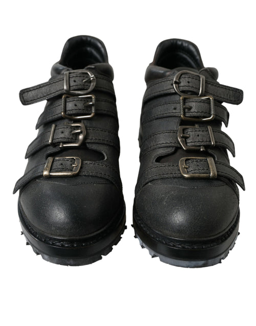 Dolce & Gabbana Black Leather Strap Men Ankle Boots Men's Shoes