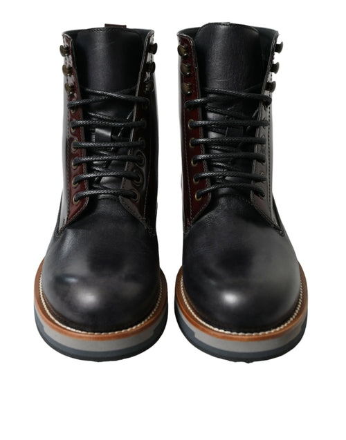 Dolce & Gabbana Black Leather Military Combat Boots Men's Shoes