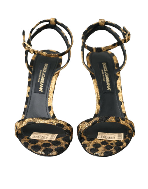 Dolce & Gabbana Gold Leopard Crystals Heels Sandals Women's Shoes