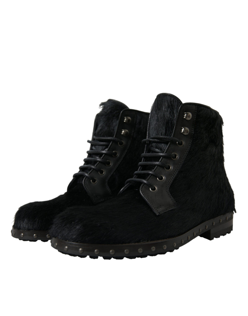 Dolce & Gabbana Elegant Black Calf Leather Lace-Up Men's Boots