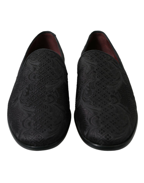 Dolce & Gabbana Black Brocade Men Slip On Loafer Dress Men's Shoes
