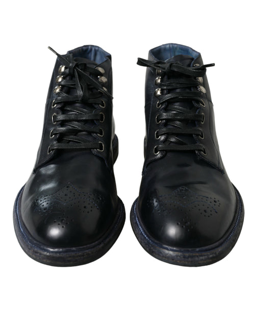Dolce & Gabbana Navy Blue Leather Ankle Men's Boots