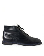 Dolce & Gabbana Navy Blue Leather Ankle Men's Boots