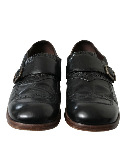 Dolce & Gabbana Black Leather Strap Mocassin Dress Men's Shoes
