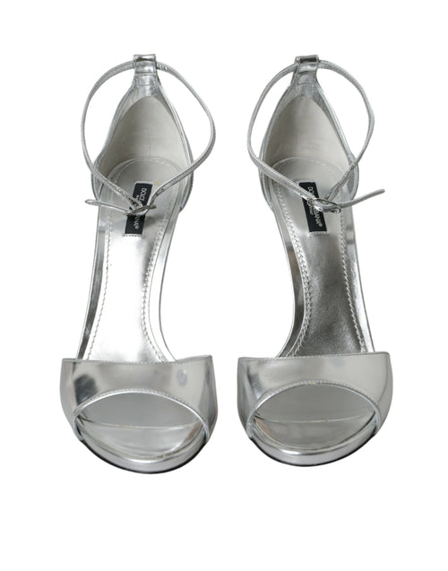 Dolce & Gabbana Silver KEIRA Leather Heels Sandals Women's Shoes