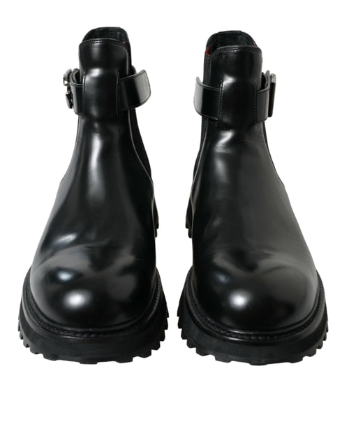 Dolce & Gabbana Black Chelsea Belted DG Logo Boots Men's Shoes