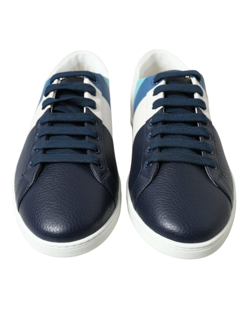 Dolce & Gabbana White Blue Leather Low Top Sneakers Men's Shoes