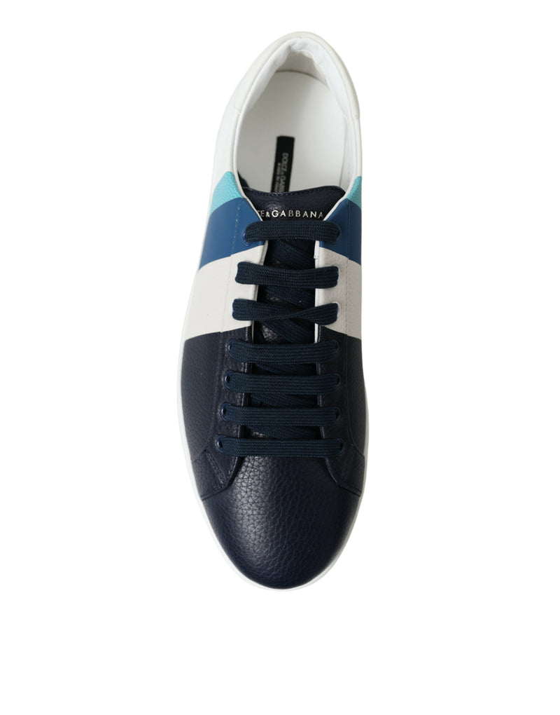 Dolce & Gabbana Elegant White and Blue Leather Men's Sneakers