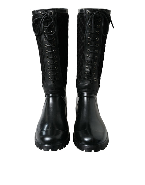 Dolce & Gabbana Black Chioggia Rubber Suede Rain Boots Men's Shoes