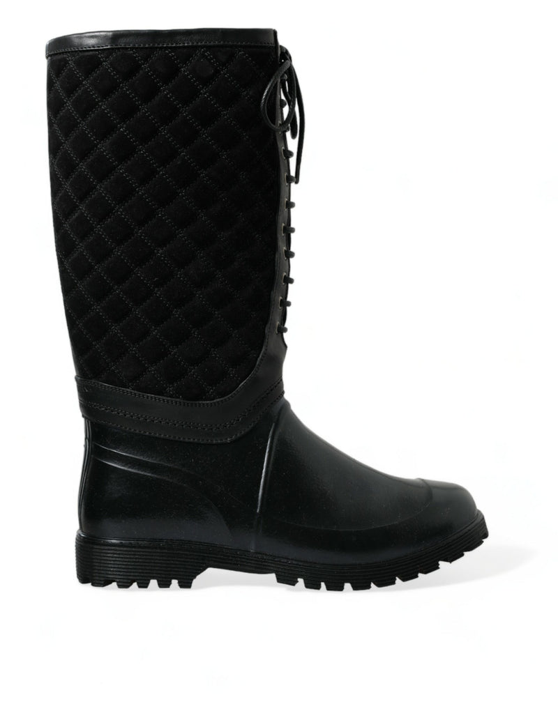 Dolce & Gabbana Elegant Quilted Lace-Up Rain Men's Boots