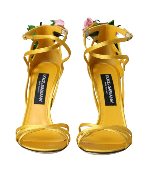 Dolce & Gabbana Yellow Flower Satin Heels Sandals Women's Shoes