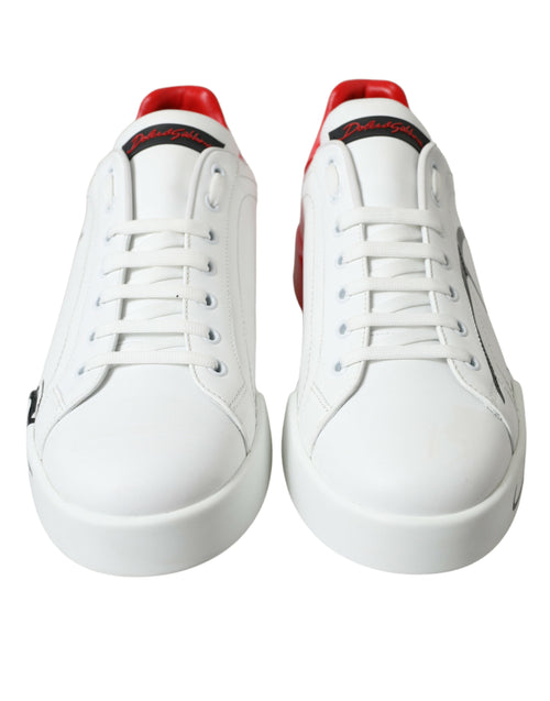 Dolce & Gabbana White Red Leather Low Top Sneakers Men's Shoes