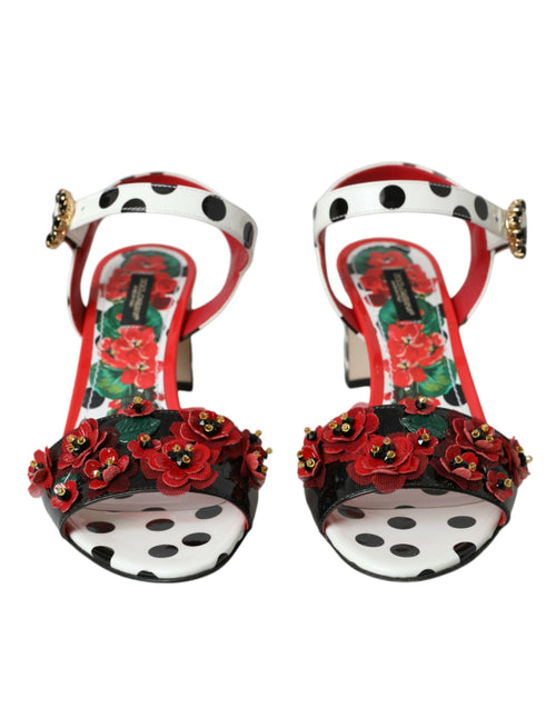 Dolce & Gabbana Multicolor Floral Crystal Leather Sandals Women's Shoes
