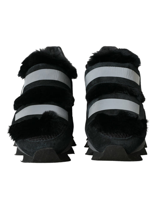 Dolce & Gabbana Black Fur Embellished Suede Sneakers Men's Shoes