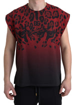 Dolce & Gabbana Red Leopard Print Cotton Tank Men's Top