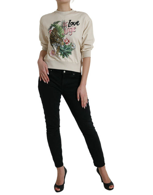 Dolce & Gabbana Beige Jungle Printed Cotton Pullover Women's Sweater