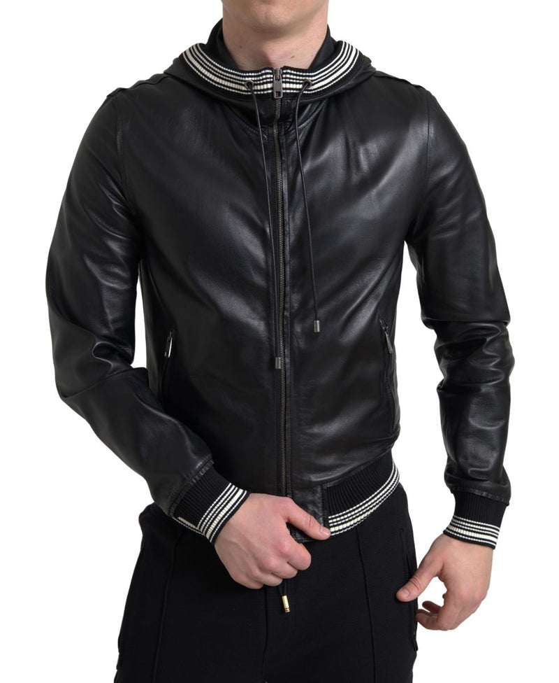 Dolce & Gabbana Elegant Black Leather Bomber Men's Jacket