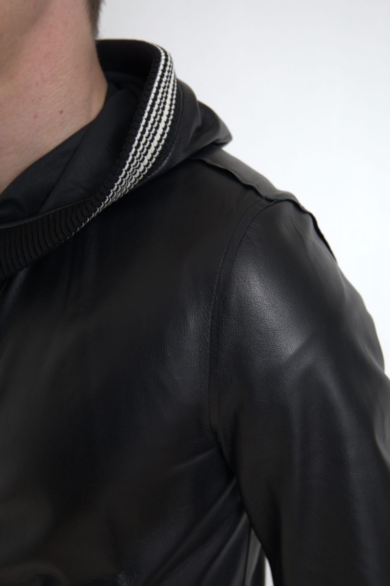 Dolce & Gabbana Elegant Black Leather Bomber Men's Jacket