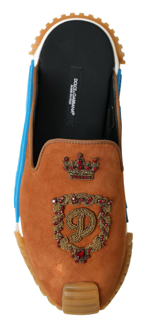 Dolce & Gabbana Brown Suede Crown Logo NS1 Slides Men's Sandals