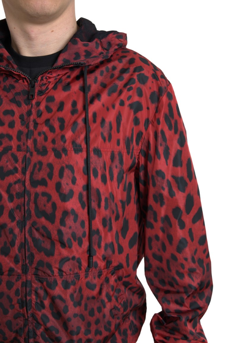 Dolce & Gabbana Red Leopard Hooded Bomber Men's Jacket
