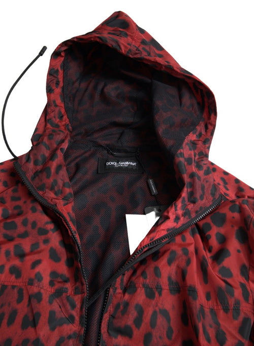 Dolce & Gabbana Red Leopard Hooded Bomber Men's Jacket