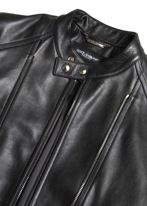 Dolce & Gabbana Sleek Black Leather Biker Men's Jacket