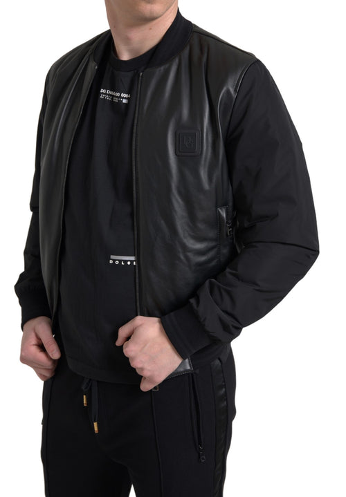 Dolce & Gabbana Sleek Black Leather Bomber Men's Jacket