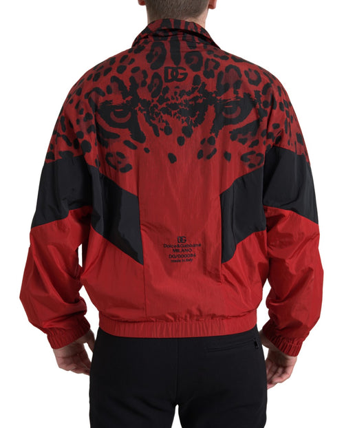 Dolce & Gabbana Red Leopard Zip Sweater Men's Jacket