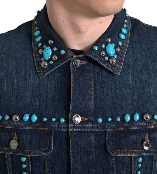 Dolce & Gabbana Embellished Turquoise Denim Men's Jacket