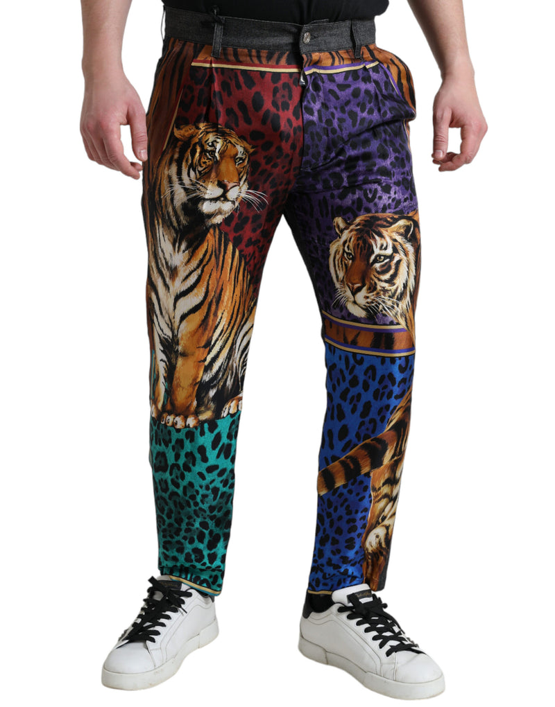 Dolce & Gabbana Multicolor Tiger Print Loose Denim Men's Jeans