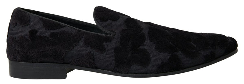 Dolce & Gabbana Black Brocade Loafers Formal Men's Shoes