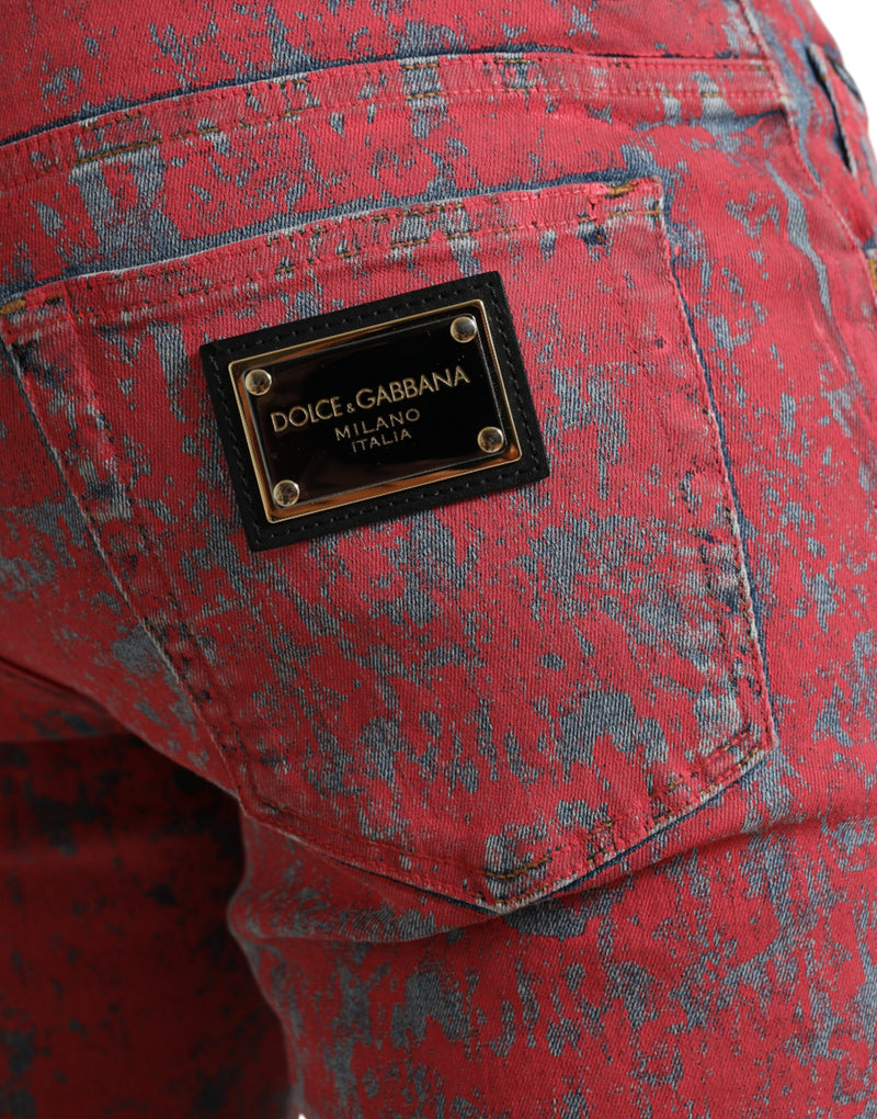 Dolce & Gabbana Red Tie Dye Skinny Denim Men's Jeans